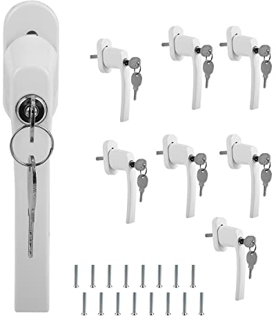 Lospitch Fenstergriff Abschließbar Weiß 8 Stück Aluminium Kindersicherung Abschließbar im Gekippten und Geschlossenen Zustand inkl. 16 Schlüssel mit Schloss in Stiftlänge 35cm