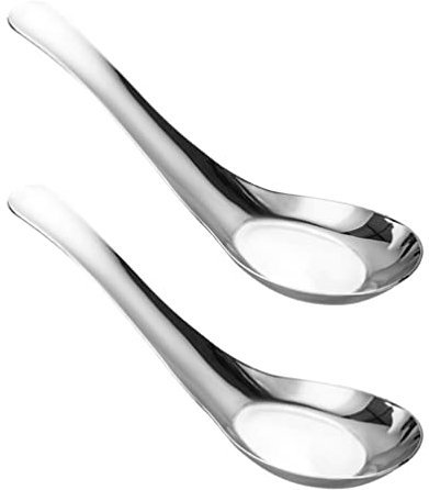 Asiatische Suppe Löffel Set von 2, 5. 5 Zoll Edelstahl Chinesische Esslöffel für Getreide Eintöpfe Ramen Wonton Knödel Miso, Tiefe Kerbe Design, Spülmaschinenfest