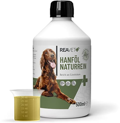 ReaVET Hanfsamenöl 500 ml – Kaltgepresstes Barf-Öl für Hunde, Katzen & Pferde – Naturreines Futteröl & Ergänzungsfuttermittel zur täglichen Fütterung, ohne künstliche Zusätze