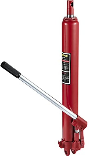 VEVOR Cric idraulico a pistone lungo, capacità 8 tonnellate, con pompa a pistone singolo e base a forcella, raccoglitrice manuale di ciliegie con maniglia, paranco di sollevamento motore, rosso