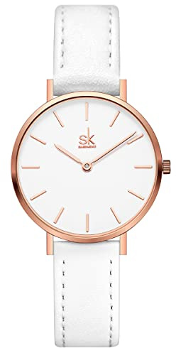 SK Ultradünne Minialistische Damenuhren Einfache Zwei Zeiger Damen Kleid Uhr Lederband