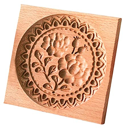 Emporte Piece Biscuit, Moule à Biscuits en Bois Sculpté, DIY Moule à Pain d'épices Forme Rose Fleur, Emporte Pièce Patisserie Antiadhésif Coupe Ciscuits pour Pâtisseries de Fêtes Tampon à Biscuits