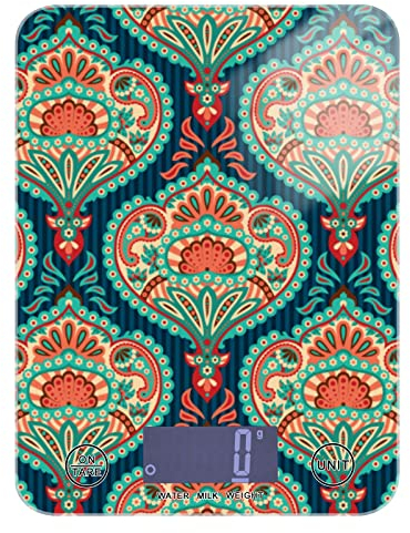 Poeticcity Seamless Oriental Retro Vintage Floral Flowers Pattern Tempered Glass Kitchen Scales, Digital Weight Grams and Oz Food Scales for Cooking Baking Meal Prep Home Weight Loss Health Diet