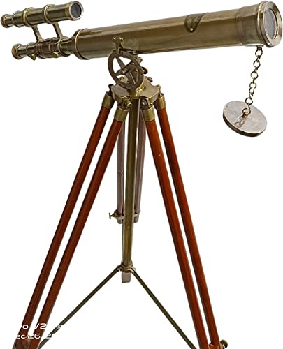 Vintage Brass Royal Telescopes Wooden Adjustable Tripod Floor Standing Gifts Sail Boat Decor