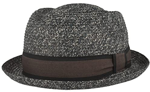 Breiter Strohhut Trilby, Sommerhut, Sonnenhut, knautschbar, einfarbige Ripsband-Garnitur, Hautfreundlich, Jeans meliert M