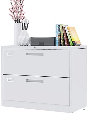 Aktenschrank Rollcontainer Rollaktenschrank mit 2 Schubladen, Metall, mobiler Aktenschrank mit Schloss unter dem Schreibtisch, kippsicher, breiter Aktenschrank for Büro und Zuhause, weiß Büroschrank