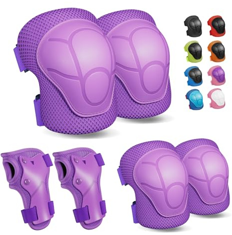 CKE Genouillères pour Enfants Genouillères et coudières Ensemble d'équipement de Protection pour genouillères pour Enfants Filles Garçons avec protège-Poignets 3 en 1 pour Le Patinage Cyclisme-Purple