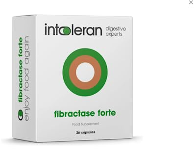Intoleran Fibractase Forte - Enzima Digestiva Alfa Galactosidasa 1.200 u - Digestión de hidratos de carbono complejos - Reduce la formación de gases - 36 cápsulas