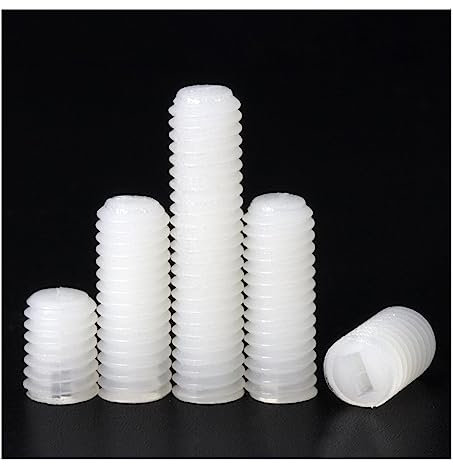 SEIDER Weiße Nylon-Stellschraube, Kunststoffgewinde, Flachkopf, metrisch, ohne Kopf, Schlitzschraube, 100/50 Stück, M3, M4, M5, M6, M8(5mm (100pcs),M3)