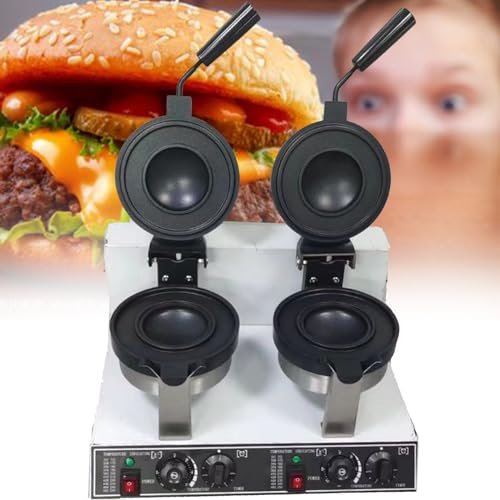 DPQYJPP Non Stick Electric Panini Press Burger Machine - Commercial Burger Waffle Maker, Adjustable Temperature Control, Double-Sided Heating, 5Minutes Timer - Waffles Baker Machine 1300W,doublehead