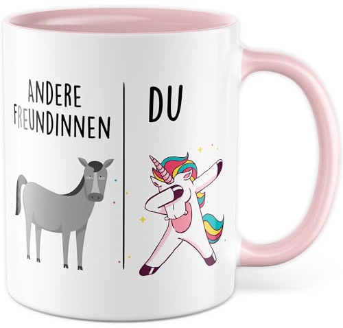 Tasse Freundin Geschenk Andere Freundinnen - Du, Kaffeetasse Freundinnen Geschenk für Frauen Freundschaft, Geschenkidee Frau Freundin Geburtstag Weihnachten beste Freundin Kaffee-Becher (Weiß/Rosa)