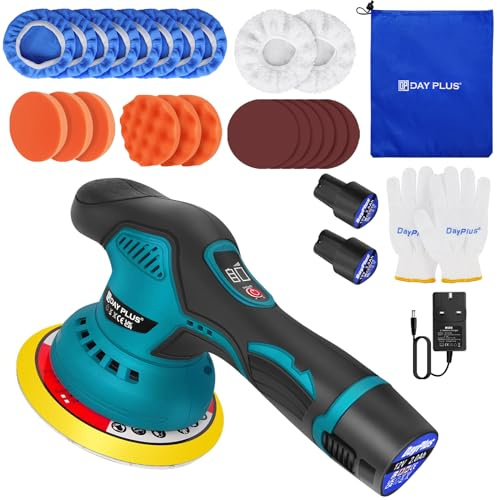 Cordless Car Buffer Polisher, 12V Mini Car Polisher Kit with 2X 2.0Ah Li-ion Batteries, 2800-5500RPM Variable Speed Portable Electric Buffer & Sander Machine Kit for Car Detailing/Waxing/Sanding
