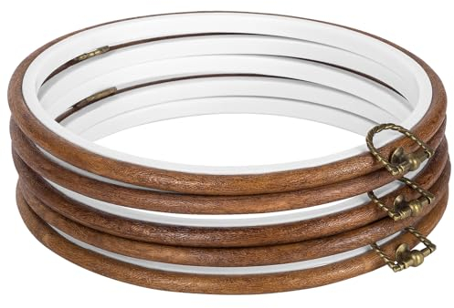HINZIC 5 Stück 20,3 cm Holzimitat Stickrahmen zum Aufhängen Dekoration, runder Kreuzstich Hoop Ring für Display Rahmen Ornamente DIY Handwerk