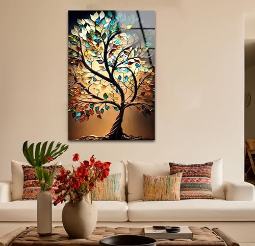 Myphotostation.com Wandbild aus gehärtetem Glas, Motiv: Baum des Lebens, rahmenlos, frei schwebender Glasdruck, fertig zum Aufhängen, Ideen für Wohnzimmer, Wanddekoration, Heimdekoration,