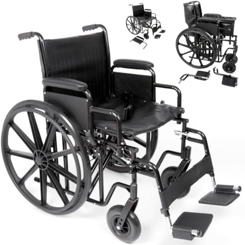 U-GO Atlas Bariatric Steel Self Propelled Wheelchair, Folding Wheelchairs for Adults, Mobility Aid, Heavy Duty Travel Transport Wheelchair with Extra Wide Seat (26)