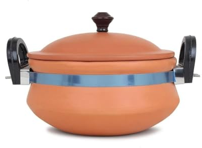 Generic 2 Litre Brown Clay Handi with Lid | Earthenware Handi | 2 Kg Capacity | Uncoated Finish | Includes 50g Cow Dung Ash for Cleaning