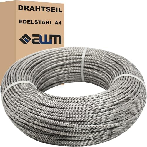 Edelstahl Seil Drahtseil Edelstahlseil VA4 INOX316 Rostfrei Stahlseil Edelstahldrahtseil Geländerseil (7x19 / 5 mm - 15 m)