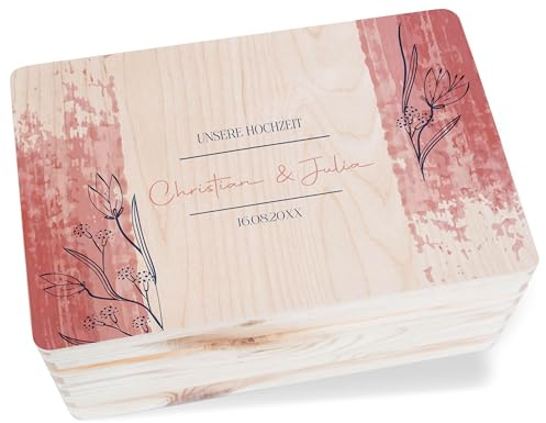 Holzkiste Erinnerungsbox - Geschenkbox Unsere Hochzeit Geschenk Brautpaar Box für Karten I Geschenk zur Vermählung - 30x20x14 cm - Holz - deckel hochzeitskartenbox hochzeitsgeschenk just