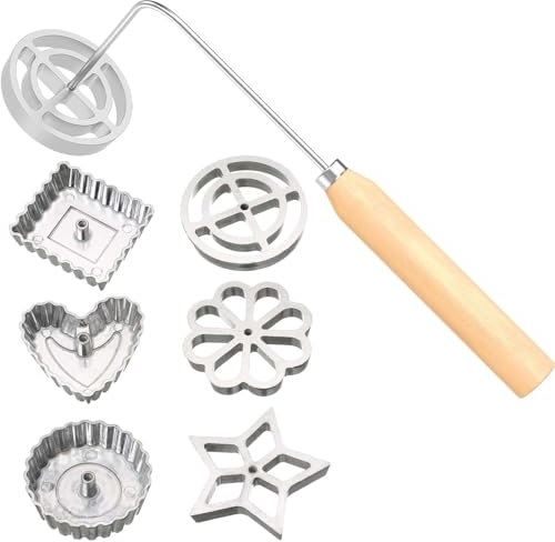 Xafrstyu 7 Pcs Moule à Bunuelos avec Poignée, Ensemble De Fer à Timbale à Rosace, Moules à Gaufres en Aluminium, Moule à Biscuits Bunuelos, Anneau à Gâteau en Entonnoir