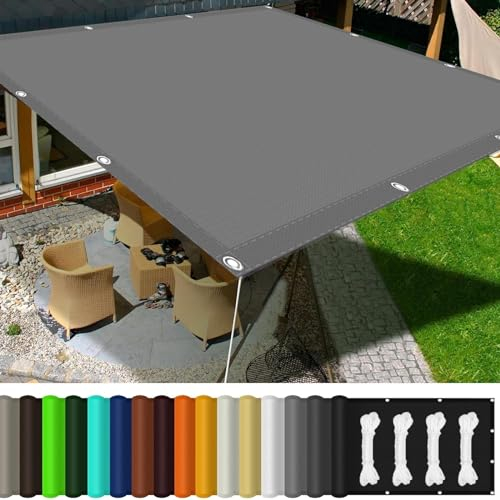 Sonnensegel Wasserdicht 2.8 x 3 m PES Polyester, Sonnenschutz 98% UV Schutz Windschutz Überdachung Plane mit Spannseilen für Garten Terrasse Rasen Pool, Dunkelgrau