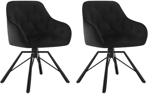 WOLTU Esszimmerstühle drehbar 2er Set, Armlehnstühle 360° drehbar, Essstühle, Küchenstühle, Polsterstühle, Armlehnstühle, für Esszimmer, Wohnzimmer, mit Metallbeinen Samtbezug, Schwarz EZS60sz-2