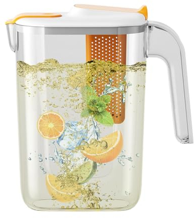 Jarra de agua con infusor de frutas | Jarra grande con infusión de 2600 ml con tapa extraíble | Jarra infusora resistente al calor para agua caliente/fría | Jarra de té de vidrio | Bebidas infundidas