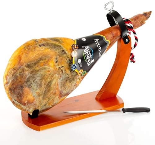 LalolaGourmet – Lote de Paleta Serrana Gran Reserva (5.5/6 kg)+ Jamonero Gondola + Cuchillo Jamonero - Paletilla de Jamón Serrano - Pata Delantera - Natural 100%, Sin Gluten y Baja en Sal