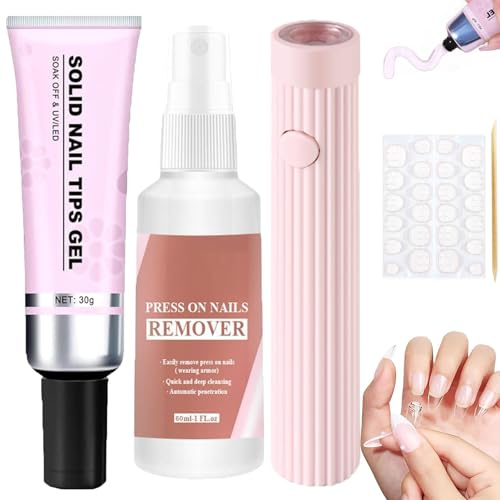 Lulou Magic Solid Nail Glue Kit 3-in-1 Nail Art Kits,Magic Solid Nail Glue Kit,stark Haftender Fester Nagelkleber,fester Nagelkleber-Gel Zum Aufdrücken Von Nägeln,festes Nagelspitzen-Gel (Set-C)