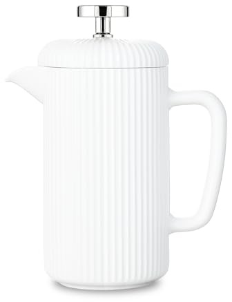 Easyworkz Cafetera de émbolo de porcelana de 650 ml, con émbolo de acero inoxidable, color marfil