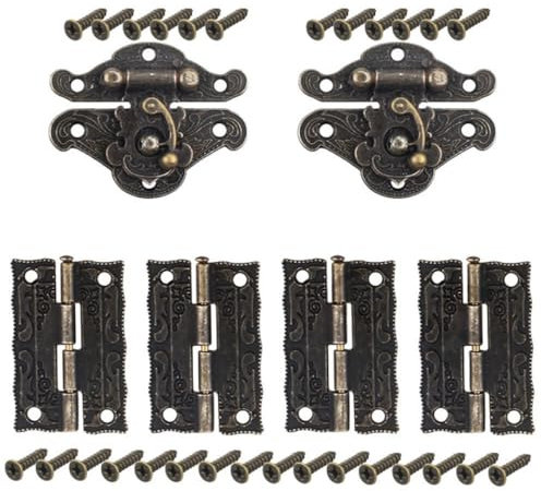KIEYENS 6 Stück antikes Bronze-Scharnier für Schranktüren, für DIY-Kistenmöbel, Scharniere mit Schrauben, Holzkistenriegel, Haspe, Möbelbeschläge, 6 Stück, China (6 Stück 1)