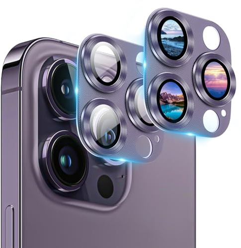 AIYEEN Camera Lens Protector (2 Pack) for iPhone 14 Pro and iPhone 14 Pro Max Camera Lens Cover Protection, 9H Tempered Glass Metal Frame Case Friendly, CD Texture Anti-scratch (Dark Purple)