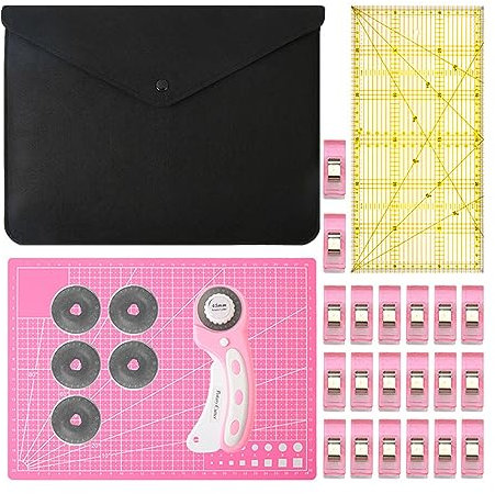 Illkjasfc Coupe-tissu rotatif avec kit de verrouillage de sécurité inclus. Lames de rechange supplémentaires cutter rotatif de 45 mm pour tissu