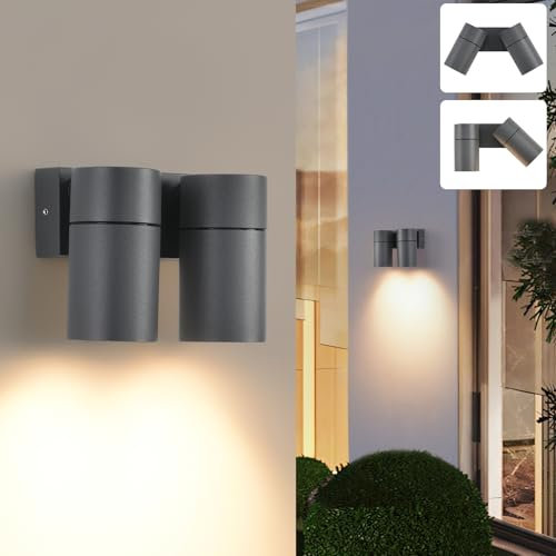 KUKAK Wandleuchten GU10 Außen/Innen,IP65 Wasserdichte Wandlampe,2 Flammig Leuchten Aussen mit 90° Schwenkbar,Aluminium Außenleuchte wand,Aussenlampe für Terrasse Eingang,Ohne Leuchtmittel,Dunkelgrau
