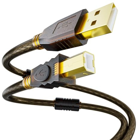 LUKFOCAB Câble d'imprimante USB de 10 m, USB de type A vers USB de type B mâle vers mâle, câble USB 2.0 actif, haute vitesse pour HP, Dell, Epson, Lexmark, Xerox, Brother, etc., noir transparent