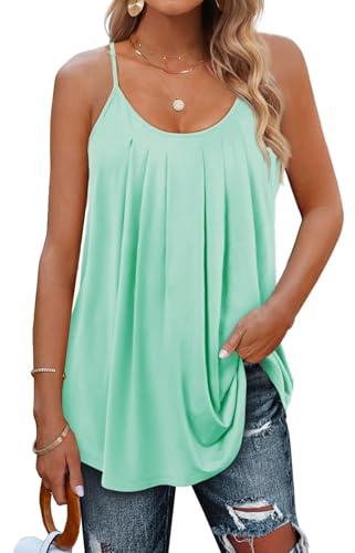 DUOSASE Tank Top Damen U-Ausschnitt Plissierte Spaghetti Top Damen Sommer 2025 Sexy Ãrmellose Oberteile
