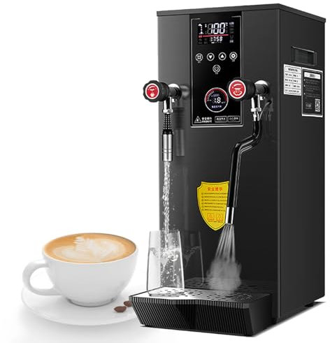 ERSINIAN Machine à mousser Le Lait Commerciale, Machine à Eau bouillante à Vapeur Automatique 220 V 2500 W, mousseur à Lait à Vapeur électrique, avec écran LCD, pour café et thé, Noir
