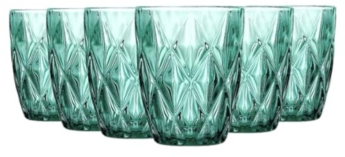 TRESV Set de 6 Vasos Colores o Transparente, Vaso de Cristal agua de 300 ml, Vaso de Agua y Bebidas, Aptos para Lavavajillas (Verde)