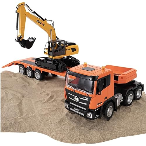 Wheelfun 1:18 Huina 1319 RC Traktor Truck Ferngesteuerter Bagger mit Pritschenanhänger