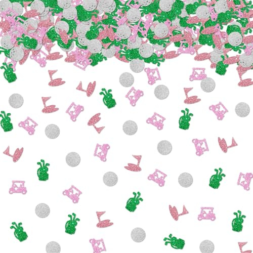 100pcs Golf Confetti, Pink Glitter Hole In One 1st Birthday Table Confetti, Golf Paper Cut Outs for Sport Themed Birthday/Baby Shower Party Table Decoration