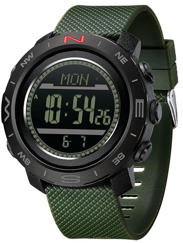 findtime Sportuhren für Herren, digital, taktisch, Kompass, Schrittzähler, Kalorienzähler, Höhe, wasserdicht, Militäralarm, Schrittzähler, Laufuhr, grün, Armband