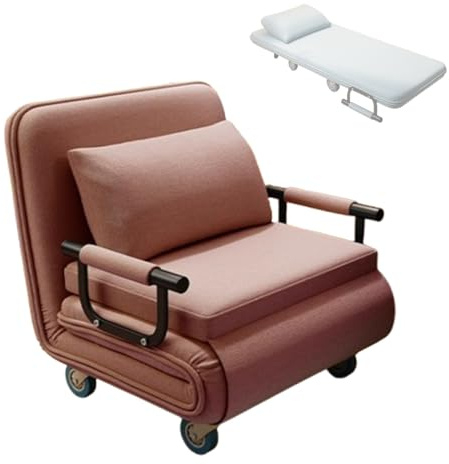 Klappsofa Mit Schlaffunktion Schlafsofa Mit Armlehnen Und 6 Stufig Verstellbarer Rückenlehne Klappbarer Loungesessel Mit Rollen Abnehmbare Leinen-Baumwollhülle(Multi-Colored,190 * 65 * 24cm)