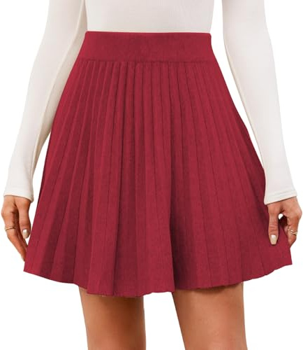 Genfien Faldas para Mujer Línea A Plisada De Punto Tailla Alta Cinturón Elástico Mini Falda Otoño Invierno