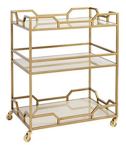 KIBONCY Carro De Bar De Oro con Ruedas, Carritos De Servicio De 3 Niveles con 3 Estantes Reflejados, Porción De Carrito para La Casa, Cocina, Comedor, Fiesta De Comedor C