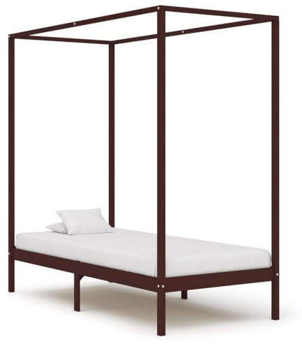 Mandloder Himmelbett-Gestell Dunkelbraun, Massivholz Kiefer, 100 x 200 cm, Robustes Doppelbett, einzigartiges Design für Schlafzimmer, langlebiger Bettrahmen