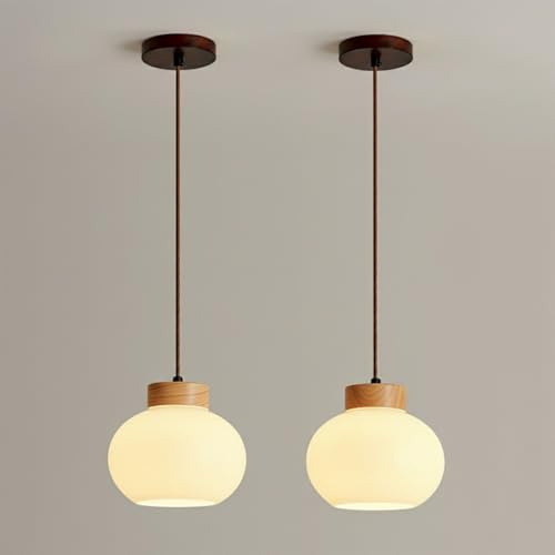 COSRUB White Glass Pendant Light Fixtures, Nordic Yellow Travertine Hanging Lamps Adjustable Dome Droplight Pendant Lighting for Bedroom Dining Room(2 Pack)