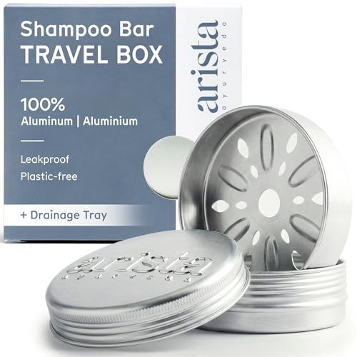 Arista Jabonera de Viaje Metalica, Jabonera Champu Solido de Aluminio con Tapa y Drenaje, Hermética, Irrompible, Compacta y Portátil para Camping, Gimnasio o Baño