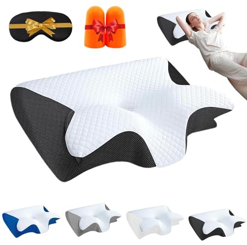 Curosleep Kissen, Ergonomisches Orthopädisches Nackenkissen aus Memory Foam, Ergonomisches Kopfkissen Nackenschmerzen, für Rücken, Seiten und Bauchschläfer, Waschbarer, Kühler Kissenbezug (Schwarz)