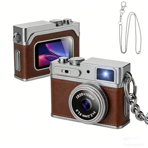 Ouitble Mini Appareil Photo Numérique 1080P FHD Rétro, Petit Caméra Digitale Vintage avec Couleur 0,96 Pouces, 2MP Porte-Clés Appareil Numérique avec Carte de 32 Go pour Débutants Voyage (Brun)