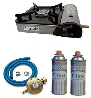Hornillo de mesa tipo bistro Potencia 2200 W con accenzione Piezo eléctrica funciona con doble transmisión (cartucho gas o bombona) incluidas centralferramenta 2 a gas + Kit Regulador Casquillo