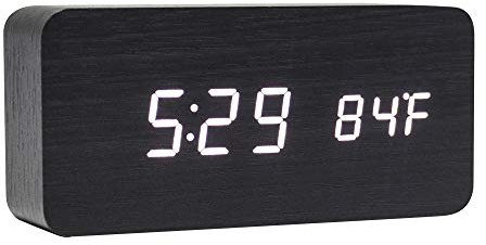 Lancoon HöLzerne Digitaluhr Multifunktions Led Wecker Mit Uhrzeit/Datum/Temperaturanzeige Und Sprachsteuerung Für Home Office Reisen AC11Black_White